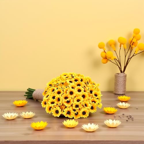 100 Pcs Yellow Artificial Sunflower Heads for Crafts & Decor