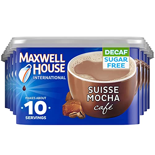 Maxwell House Suisse Mocha Decaf Instant Coffee Mix - Sugar Free, 4 oz Canister (Pack of 8)