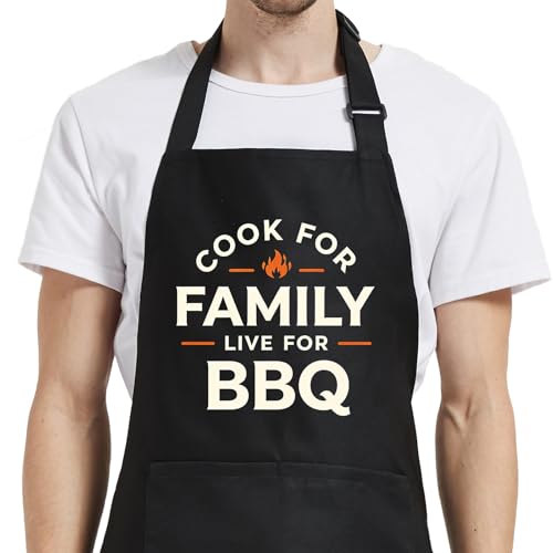 Black Funny Apron for Men with Pockets - Dad Chef Gift for Grilling & Cooking