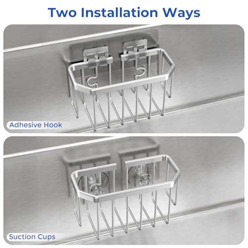 Aluminum Sponge Holder Sink Organizer with Suction Cups - Silver
