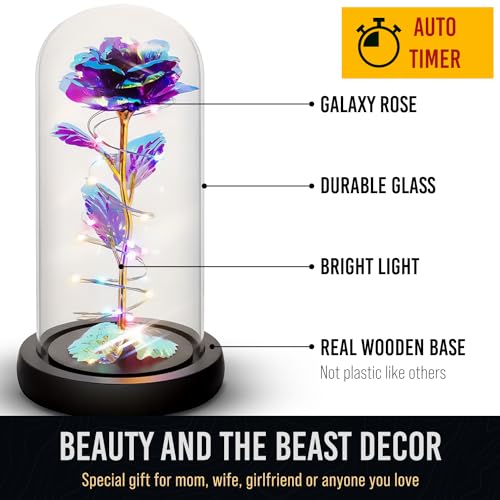 Purple Galaxy Rose with LED Lights & Timer - Glass Eternal Rose Gift for Women