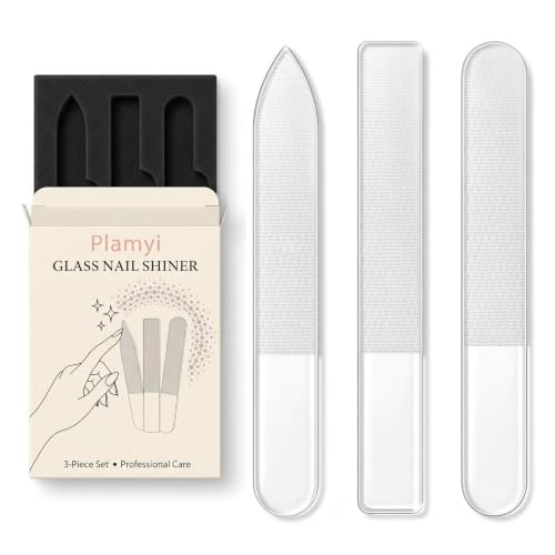 Plamyi 3-Piece Glass Nail File and Shiner Set with Storage Case