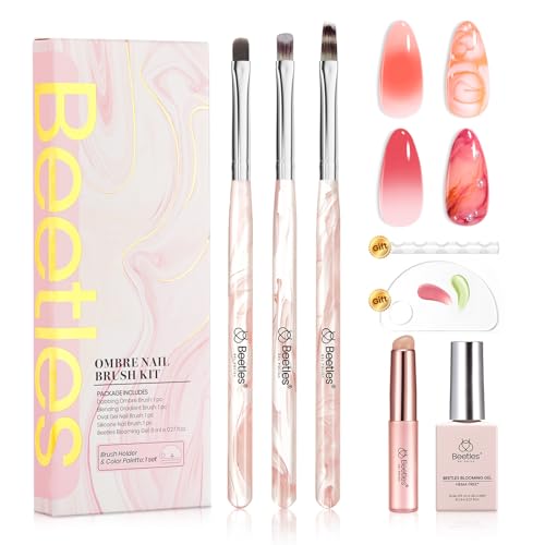 Beetles Blooming Gel and Nail Art Brushes Set with Silicone Dotting Tool