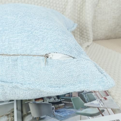 Chenille Throw Pillow Covers Set of 2 - Light Blue 20x20 Modern Accent Pillows