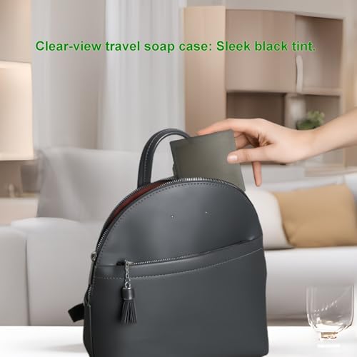 Travel Soap Dish with Lid - Transparent Black, Compact & Leak-Proof