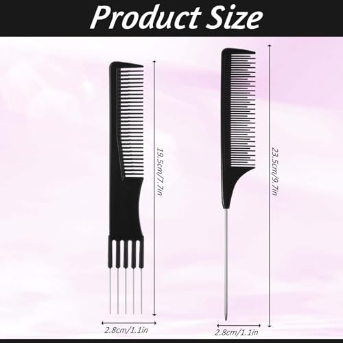 Grevosea 3-Piece Teasing and Rat Tail Hair Comb Set with Metal Pick