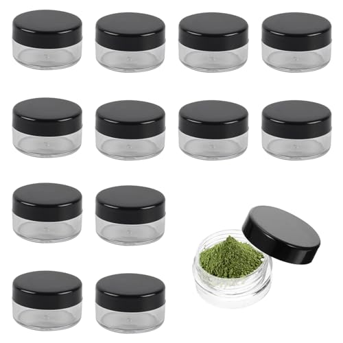 Clear Plastic Storage Jars with Black Lids, 10ml Cosmetic Sample Containers, 12 Pack