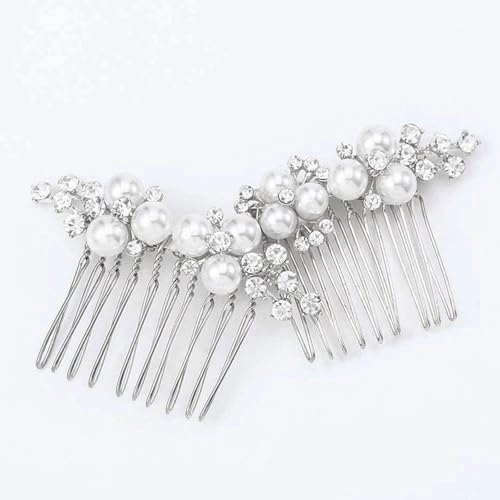 Pearl Rhinestone Hair Side Combs Silver Wedding Hair Clips 2 Pcs
