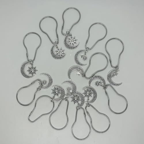 12-Piece Celestial Shower Curtain Hooks, Rust-Proof Metal Sun Moon Stars
