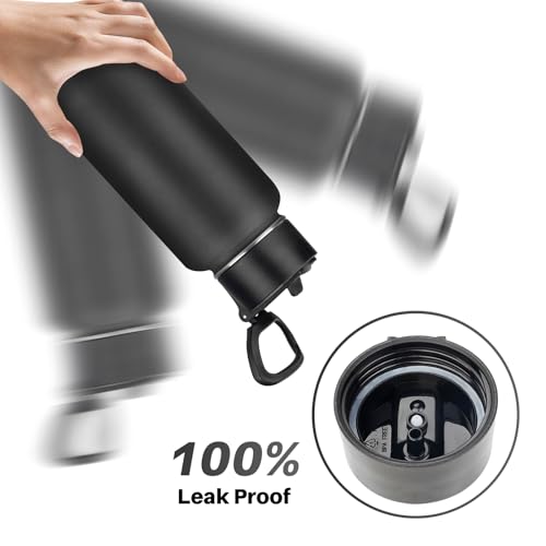 32 oz Insulated Stainless Steel Water Bottle with Straw - Black