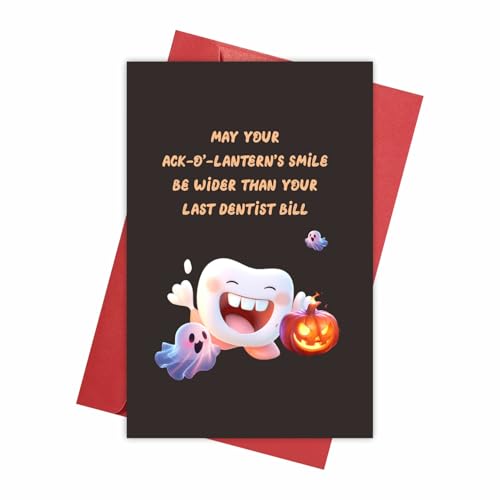 Funny Halloween Dentist Greeting Card with Envelope and Sticker, 5.3x8