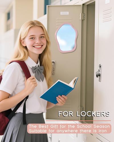 KEYDUACU Magnetic Locker Mirror, 8.6x6.3 Inch Cute Pink Mirror for School Lockers, Refrigerators and Office Cabinets