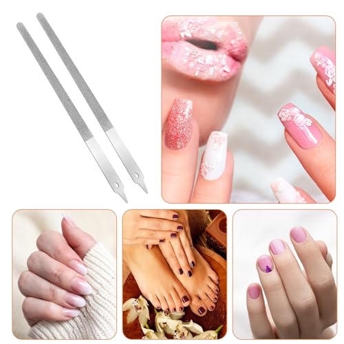 Xinjoduz 2Pcs Stainless Steel Diamond Nail Files with Pointed Tip
