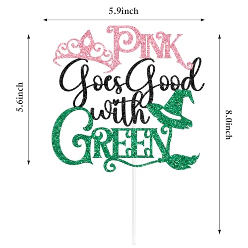 Witch-Themed Pink and Green Cake Topper for Birthday Parties