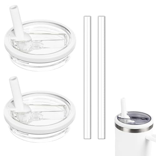 2 Pack 30 oz Replacement Tumbler Flip Straw Lid fit for Stanley Quencher, Leak Proof Lid Replacement for 30 OZ Stanley H2.0 FlowState Tumbler, Spill Proof Reusable Lid for Stanley (White)