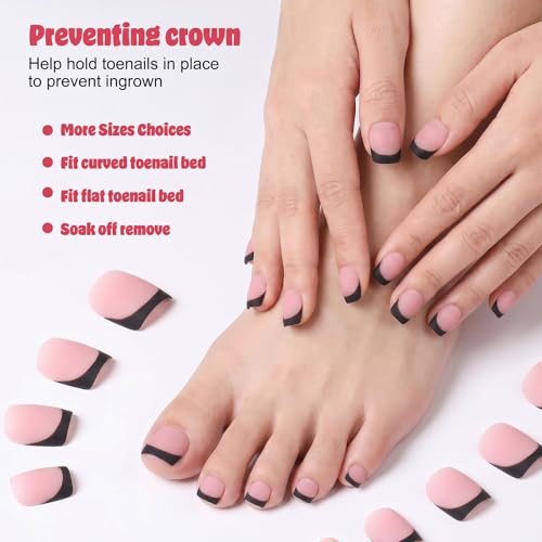Ouligay 60PCS Black French Tip Press on Nails & Toenails Medium Square