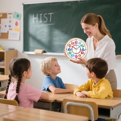 AIRUIFU 8 Inch Kids Learning Wall Clock - Silent Non-Ticking Analog Time Tool