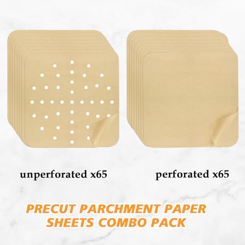 Golden Associate 12x12 Inch Parchment Paper Liners for Air Fryer 130 Pcs Combo - Perforated & Unperforated Sheets for Ninja, Cuisinart, Breville, Instant Pot