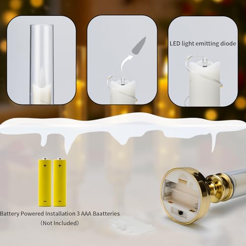 Gold Flameless LED Candles with Star String Lights and Timer - Romantic Home Decor