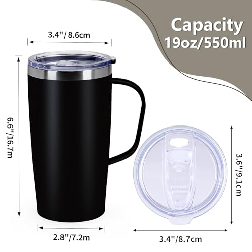 Insulated Travel Coffee Mug with Handle - 19oz Double Wall Stainless Steel Tumbler, Keeps Drinks Hot or Cold