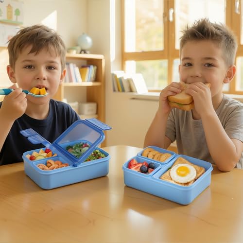 WyfKyd 2 Pack Blue Snack Box Container Set - Leak-Proof Bento Lunch Box for Kids & Adults