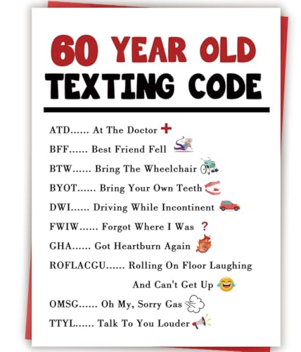 Funny 60th Birthday Card - Hilarious Texting Code Design for Men & Women