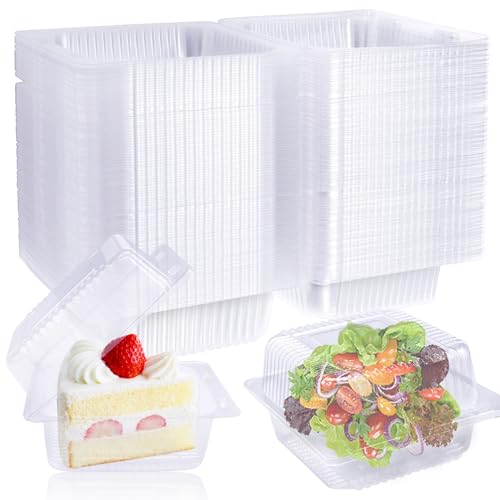 50 Pcs Clear Hinged Plastic Cake Containers with Lids