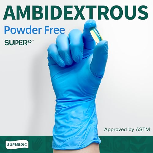 Supmedic Vinyl Disposable Exam Gloves, 100 Large Blue - Powder-Free & Latex-Free