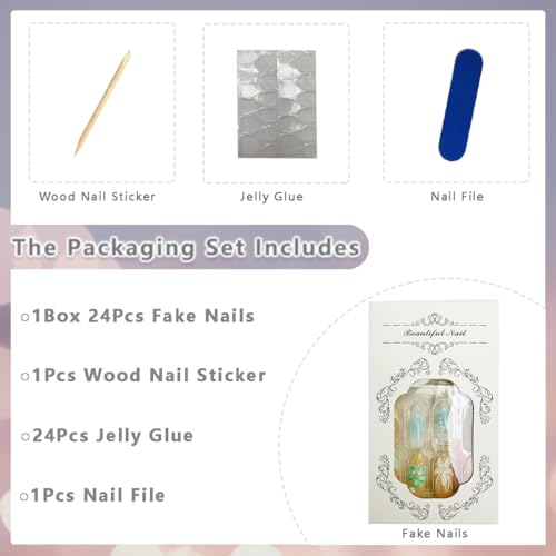 Blue French Tip Press On Nails Medium Almond Summer Fake Nails