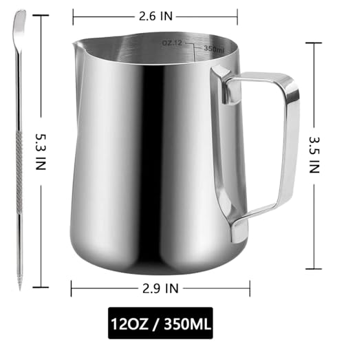12oz Stainless Steel Milk Frother Pitcher for Latte Art