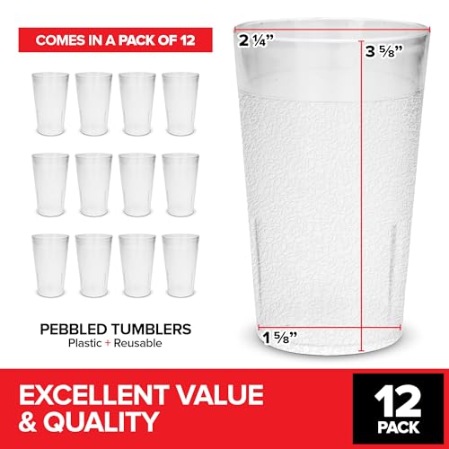 Stock Your Home 5 oz Reusable Plastic Juice Glasses - 12 Pack Pebbled Tumblers