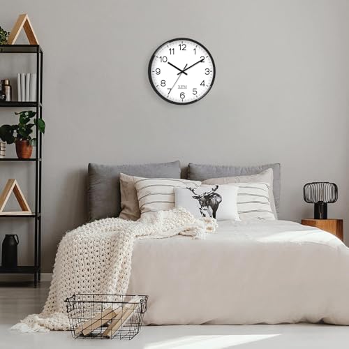 XFM 8 Inch Black Modern Wall Clock - Battery Operated, Silent