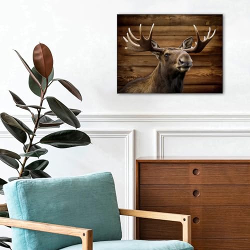 Moose Deer Wall Art Rustic Wildlife Animal Canvas Poster 12x16 Inch