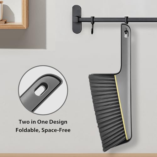 Lumkew Small Broom and Dustpan Set, Portable Handheld Cleaning Brush - Gray