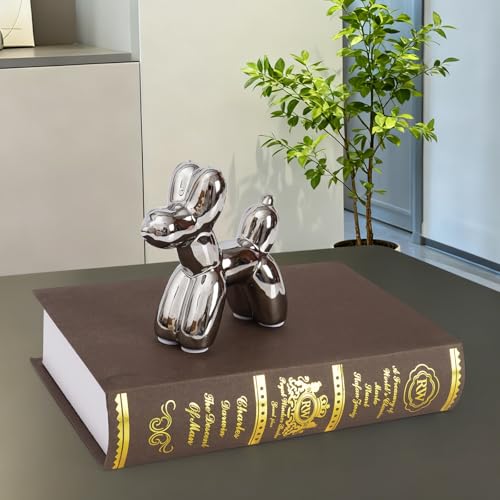 Silvery Balloon Dog Ceramic Statue - Handmade Small Figurine