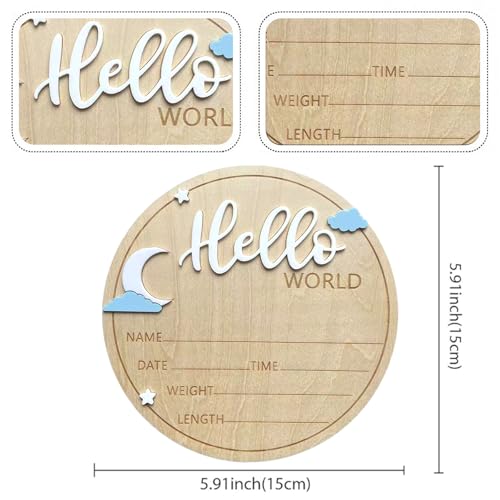 Hello World Baby Announcement Sign - 5.9 Inch Wooden Decor