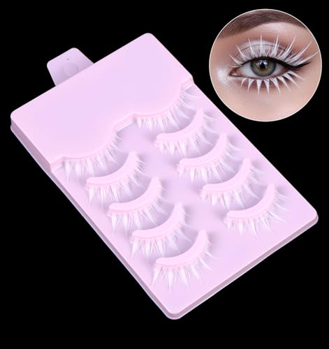 Thrymme White False Eyelashes 5 Pairs Natural Manga Style Cosplay Lashes