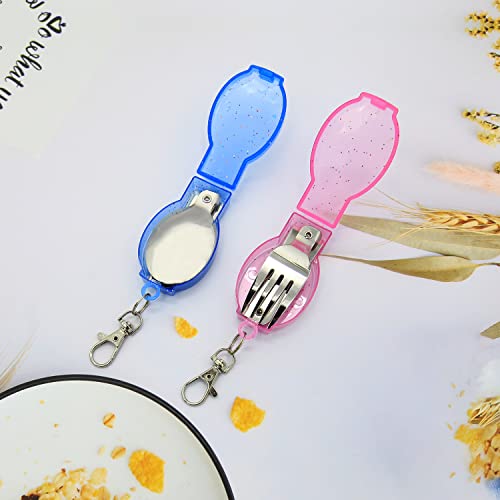 2PCS Folding Fork And Spoon Set With Case Portable Folding Tableware Set Portable Cutlery for Travel, Camping And Picnic