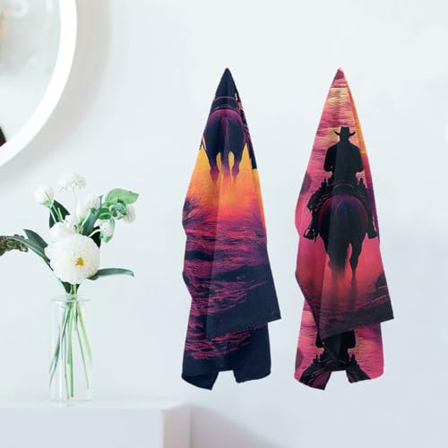 Wild West Hand Towels Set of 2, 28" x 14", Cowboy Cacti Design