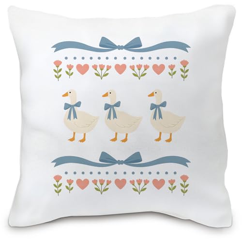 Coquette Blue Bow Goose Pillow Cover 18x18, Soft Flannel Nursery Decor