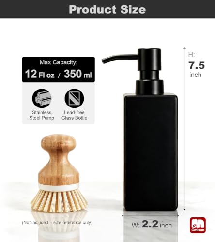 GMISUN Black Glass Soap Dispenser with Stainless Steel Pump - 12 oz
