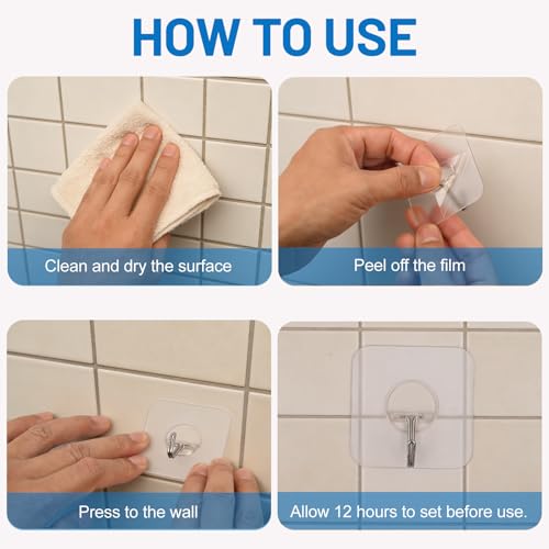 Heavy Duty Transparent Waterproof Adhesive Wall Hooks - 5 Pack for Bathroom Kitchen Outdoor