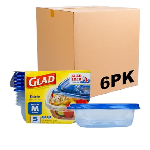 GladWare Square Food Storage Containers, 25 oz, Medium, 30 Count - BPA Free, Leakproof Lids, Reusable Meal Prep Bins