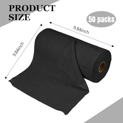 50PCS Microfiber Cleaning Cloth Roll - 10"x10" Washable Rags, Black
