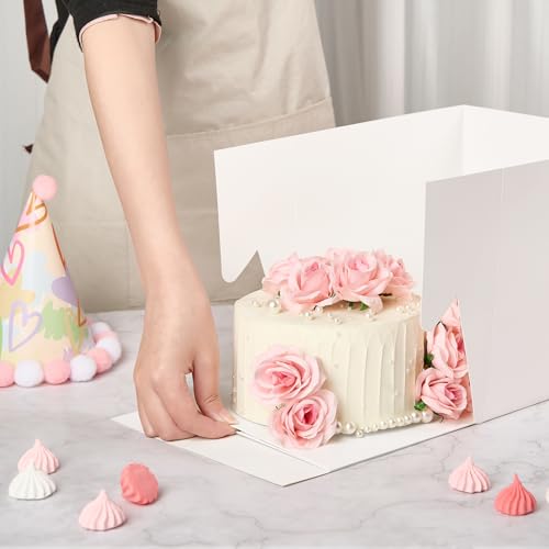 ZORRITA 8x8x8 Inch Cake Boxes with Window - 4 Pack for Parties