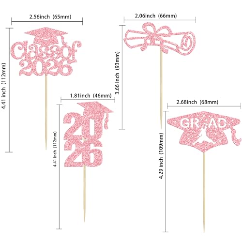 2026 Graduation Cupcake Toppers - 24Pcs Glitter Graduation Picks