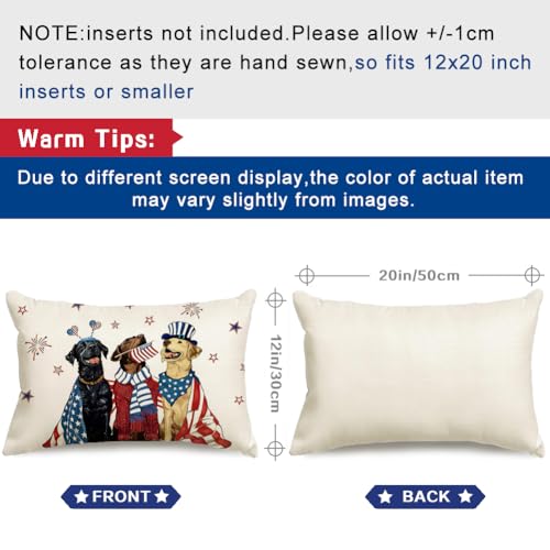 RABUSOFA 4th of July Dogs Pillow Cover 12x20 - Patriotic Decor