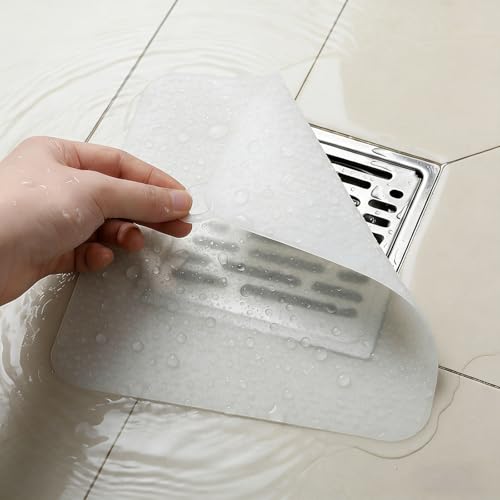 2-Piece Silicone Tub Stopper & Floor Drain Cover, 8x8 Inch Anti-Odor Mat