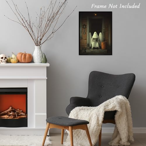 Rustic Halloween Ghost Wall Art - Spooky 3 Ghosts Print 12x16