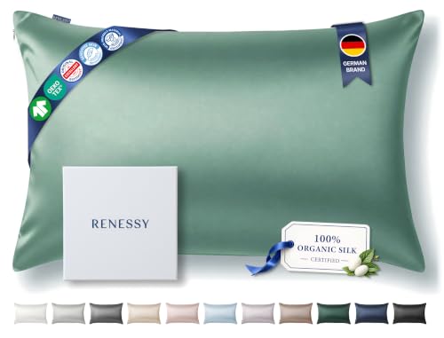 Queen Organic Silk Pillowcase - Sage Green, 100% Mulberry Silk, 22 Momme